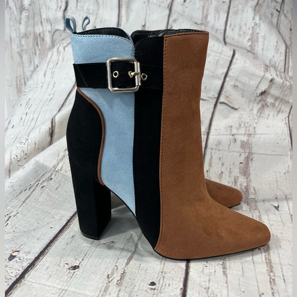 JUSTFAB Linette Colorblock Booties Brown/Multi-8 - Picture 2 of 6